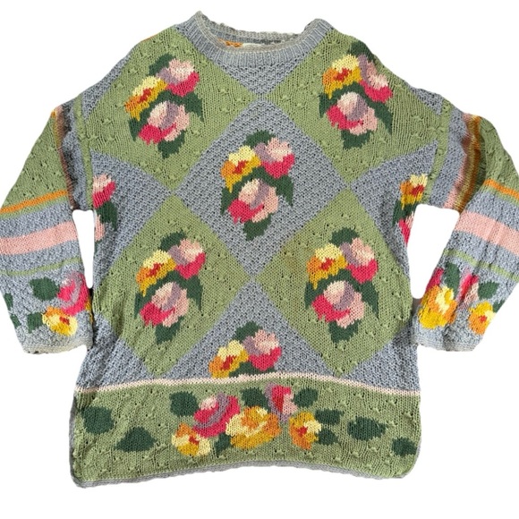 American Eagle Outfitters Sweaters - Vintage American Eagle Sweater Chunky Knit Women's Small Mulitcolor Pastel Flora